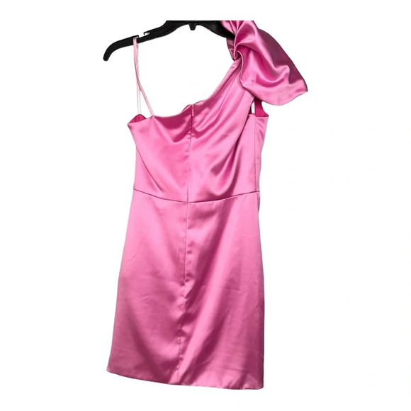 Ieena for Mac Duggal One Shoulder Puff Sleeve Ruched Dress in Pink. Sz: 6 - Picture 7 of 11